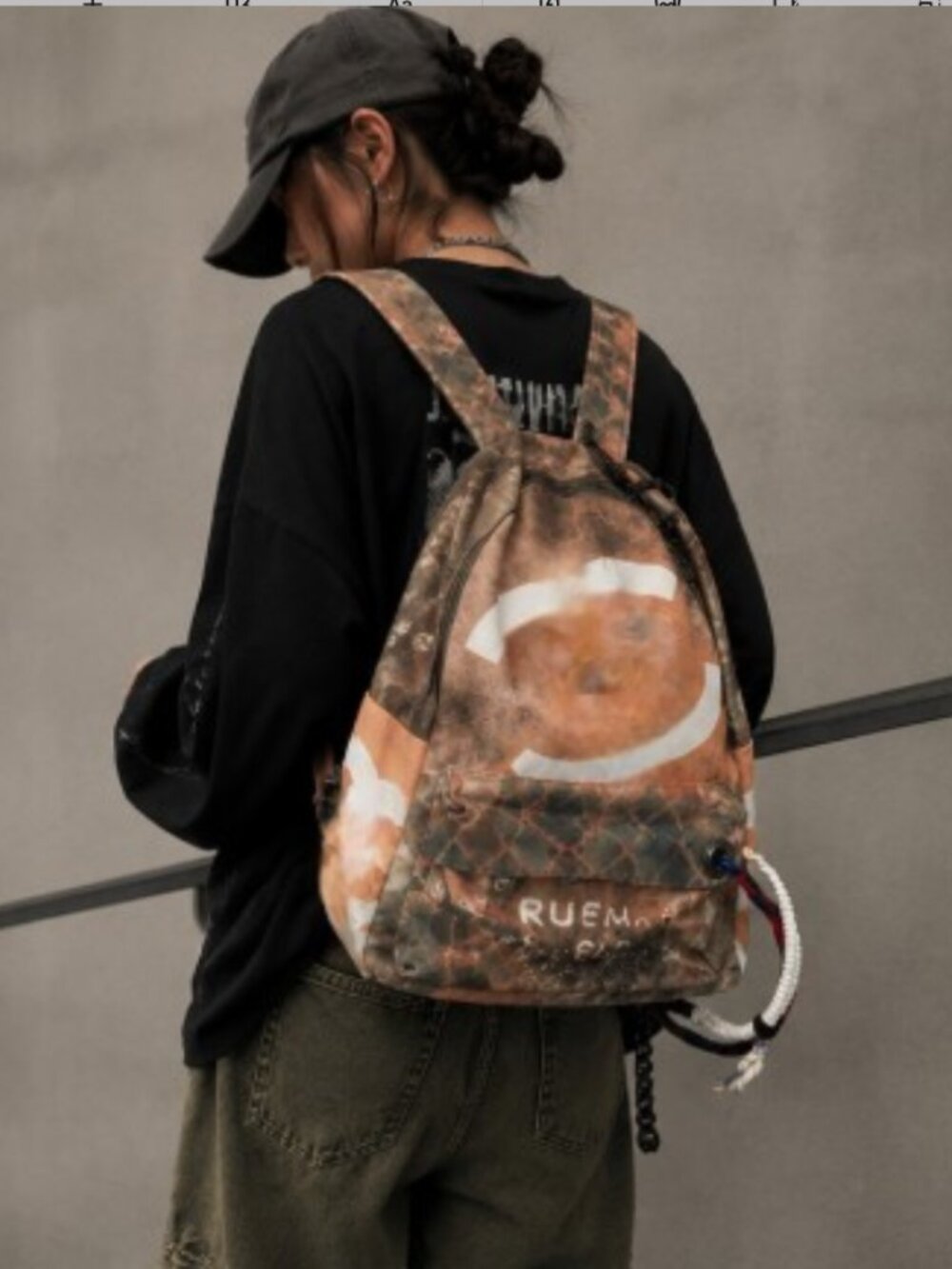 Urban Graffiti Canvas Backpack Chain Strap Streetwear Aesthetic Bag